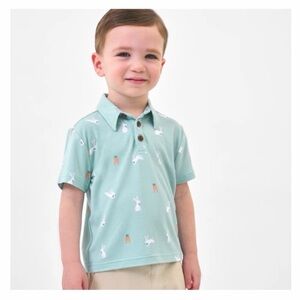 NEW Little Sleepies Bunny Hop Easter Print Kids Bamboo Polo Shirt Size 4T